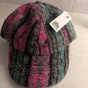 Autumn SHERPA HAT.Striped Women's Hat in Pink and Teal